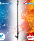 46 Inch Extra Long Fire Pit Poker With Extended Reach For Fireplace Campfire And Wood Stove Use Heavy Duty Wrought Steel Tool Built To Last Rust Resistant Black Finish against fire and water backdrop