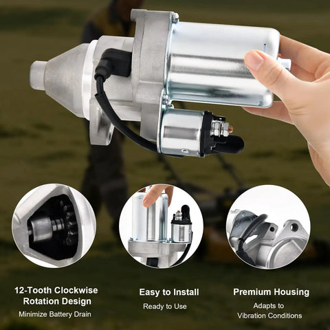 Electric Starter Motor For Honda GX340 GX390 And Predator 420cc OEM 60340 60349 69736 12T CW Starter, shown with features