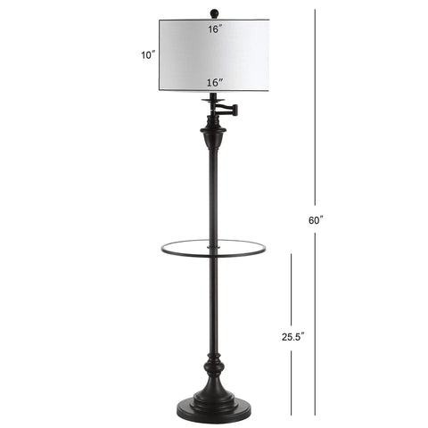 60 Inch Oil Rubbed Bronze Floor Lamp With Integrated Glass Side Table Sleek Swing Arm Design For Living Room