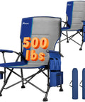 Heavy Duty Camping Chairs 2 Pack With 500 Lbs Capacity, Folding Lawn Chairs With Wide Seat, Hard Armrests, Cup Holder And Side Pocket