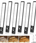 Six Pack 10 Inch Under Cabinet Lights With Digital Battery Level Display, 52 LED Rechargeable Motion Sensor Lights, shown with cables