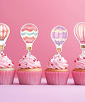36 Pink Hot Air Balloon Cupcake Toppers For Girls Birthday Party Decorations Adventure Awaits Baby Shower Decor Airplane Cloud Cake Decor Travel World Theme Gender Reveal Supplies