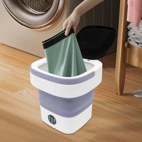 Hella Efficient Compact Foldable Mini Washer With Slick Drainage Setup And Pure Copper Motor Plus Gentle Handwash Simulation For Delicates And Baby Clothes Green Finish, small washer with laundry.