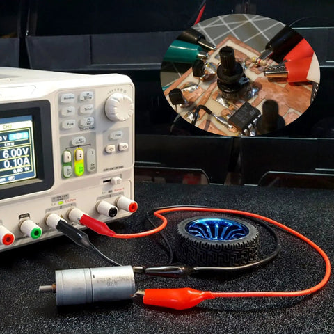Oscilloscope with 10 Piece Premium Electrical Crocodile Alligator Clip Test Lead Kit on electronic circuit board