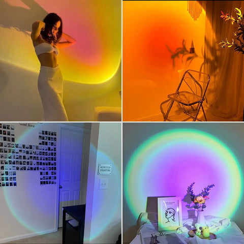 Projection Lamp With App Remote 360 Degree Rotation 16 Color RGB LED Lights Sunset Vibe Mood Lighting For Photography Selfies Parties Bedroom Decor Gift For Women illuminating rooms with colorful glow.
