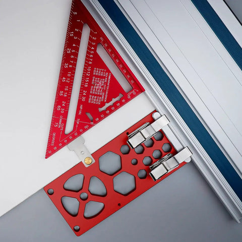 Upgraded Track Saw Guide Rail Square Delivers Flat Out Precise Ninety Degree Cuts On Standard Guide Tracks with metal clamps.