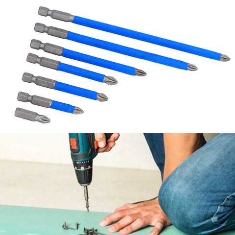 Top Tier PH2 Cross Screwdriver Bits Set 7pcs Magnetic Drill Kit Alloy Steel Size Range For Cars Repairs Motorcycles And Computers Heavy Duty Performance, seven blue bits with drill use