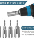 Electric drill with One Quarter Inch Hex Shank Wing Nut Driver Kit Pro Grade Slotted Drill Sleeve Wrench Set, 4 sizes shown.