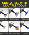 Angle grinder attachment kit with 6 pieces including grinding disc, polishing pad, and cutting disc.