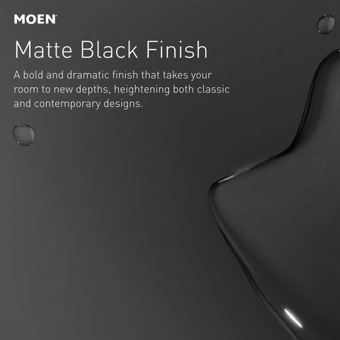 Matte black finish detail of the Gibson Eco-Performance Pressure Balancing Showerhead With Matte Black Finish Includes Shower Handle And Tub Spout Posi-Temp Valve Required M-PACT Valve Compatible Modern Bath Upgrade