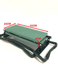 Foldable Garden Kneeler Seat With Foam Kneeling Pad And Tool Pouch, Portable Bench, folded view showing dimensions and ergonomic design.