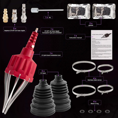 Universal CV Joint Boot Installation Tool Kit With 2 CV Boots Fits 26mm To 34mm Shafts Premium Silicone Seals Out Dirt And Moisture