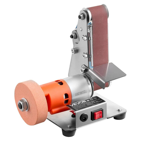 Badass Three In One Compact Belt Sander Setup With 13 Inch Sanding Strap And 2.75 Inch Grinding Wheel Combo for woodworking and knife tuning.