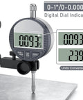 Digital Dial Indicator Gauge With Magnetic Base Stand For Precise Machining And QC, showing 0 to 1 inch range, close-up