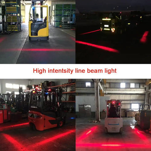 Forklift Safety Light Led Red Zone Pedestrian Warning for Warehouse Use 12V to 60V DC trucks and vehicles spotlight in action