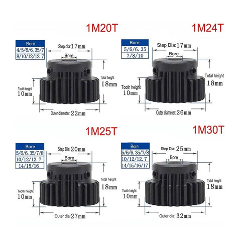 Bevel Gear Pinion Set 20T 24T 25T 30T 1M Pitch Small Gear 45 Steel Bore Size 4 To 16 mm Transmission Accessories Spur Gear For Motors High Torque Low Noise Easy Maintenance