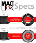 MagLink 4-inch magnetic dust collection fittings kit; shows two black hose adapters and a neodymium magnet ring.