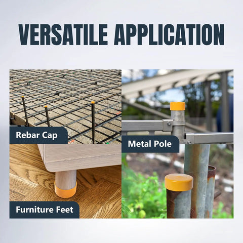 Powerful 4 Inch Dust Collection End Caps For Woodworking Systems shown in versatile applications like rebar caps, furniture feet, and metal poles.