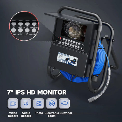 Heavy Duty 7 Inch Pipeline Inspection Camera With 20 To 50 Meter Cable DVR Sewer Scope Industrial Borescope Video System with 7" IPS monitor.