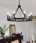 Wagon Wheel Chandelier 8 Light Industrial Black Rustic Farmhouse Ceiling Light With Adjustable Height Vintage Wagon Wheel Design