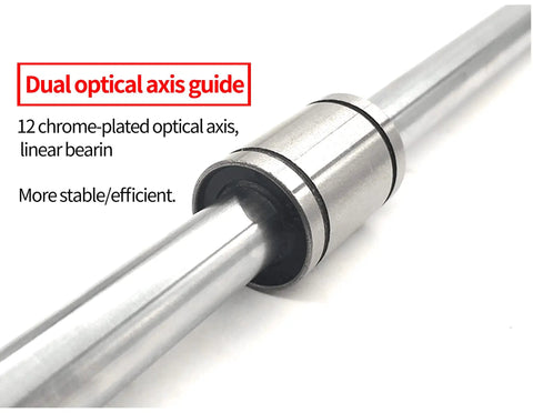 Close-up of dual optical axis guide on Pro Grade 100mm CNC Linear Stage Actuator With Dual Optical Axis Rails And 1605 Ball Screw.