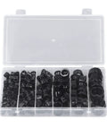 Super Cool Heavy Duty Nylon Cable Grommet Kit With 160 Pieces In Six Size Options For Fast Wire Management, Electrical Snap Insulating, And Diy Repair Jobs That Keep Your Home Or Car Looking Fresh And Safe. Open organizer case with black nylon grommets