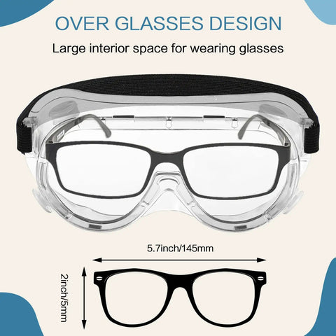 50 Pairs Anti Fog Protective Safety Goggles Lightweight Adjustable Splash Shield For Nurses Medical Chemistry And Lab Workers Clear Lenses With Ventilated Comfort over glasses design