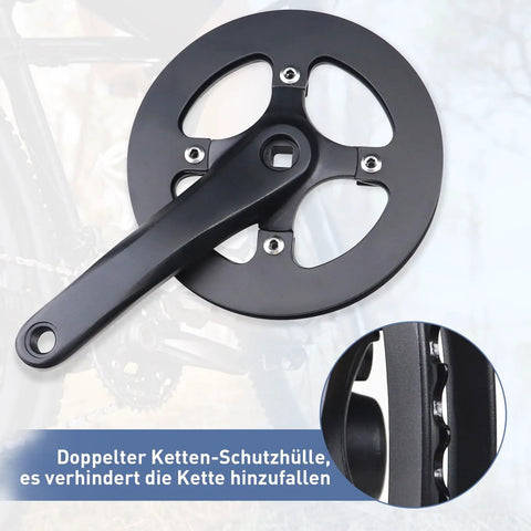 42T Alloy Crankset With Aluminum Double Chain Cover For E Bikes And Folding Bicycles, 170Mm Arm, close-up of chain cover