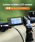 5 Pin E Bike Display For 24V 36V 48V Systems With G51 Color LCD Screen mounted on handlebars showing speed and settings.