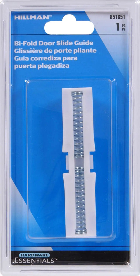 Bi-Fold Sliding Door Guide For Top Track Installation in packaging, replacement hardware, white finish, front view