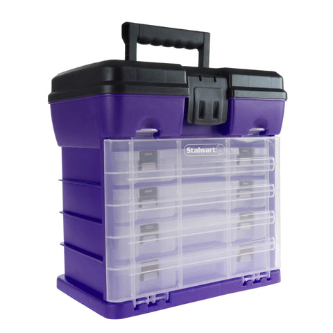Durable 4 Drawer Tool Box With 19 Compartment Organizer For Hardware, Portable Purple Chest For Home Garage
