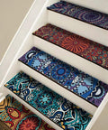 Colorful mandala style stair risers showcasing 14 Strips Stair Riser Stickers Peel N Stick Self Adhesive Vinyl Stair Risers