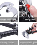 Ratchet Cable Wire Cutter For Cu And Al Wires Up To 300mm2 showing blade, safety lock, anti-slip handle, and one-handed operation