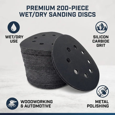 Kickstart Your Woodworking Projects With These Badass 5 Inch Silicon Carbide Sanding Discs featuring wet/dry use and a 200-piece stack for fast grit changes.