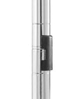 Close-up of adjustable chrome pole of Heavy Duty Wire Shelving Unit With Metal Storage Shelves, Easy Assembly Home Organizer.