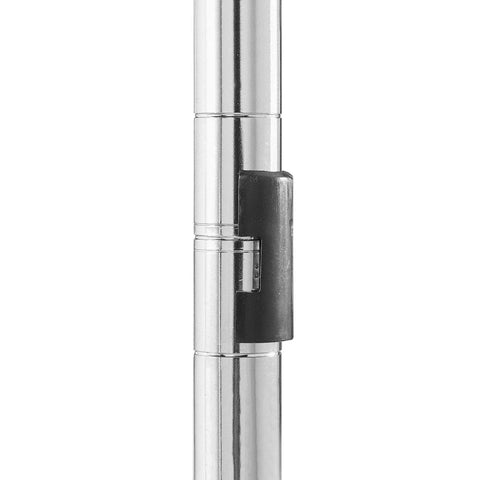 Close-up of adjustable chrome pole of Heavy Duty Wire Shelving Unit With Metal Storage Shelves, Easy Assembly Home Organizer.