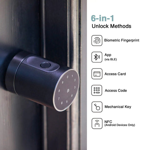 Smart Door Lock With Fingerprint And Bluetooth Control No Key Needed NFC App Code Entry Access Card Backup Keys Black Finish