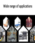 Wide range of applications for Rolls Like Butter 10 Inch Pneumatic Caster Wheels with various carts and equipment.
