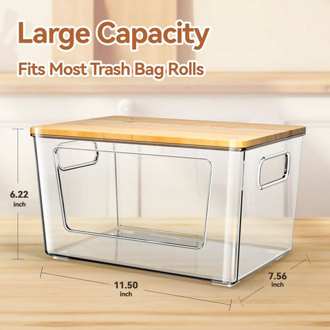 Game Changer 2 Pack Trash Bag Holder With Bamboo Lid Stackable Garbage Dispenser Kicks Up Your Kitchen Vibe Fits Reliable Standard 13 30 33 Gallon Rolls For Easy Daily Grinds