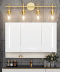 Dope Four Lights Gold Vanity Light Fixture Vintage Gold Wall Lighting with Clear Glass Over Mirror for Bathroom