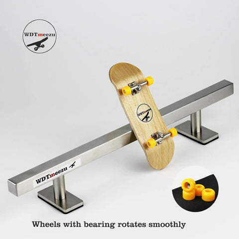 32mm Wood Fingerboard With Bearing Wheels And 10 Inch Metal Flat Rail Ready To Ride Finger Skateboard Set on stainless steel rail