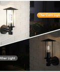 2 Pack 120W LED Corn Light Bulb Fanless 3000K Warm White 1200 Watt Equivalent E26 And E39 Mogul Base COB Lamp 15,800 Lumens Outdoor Indoor Garage Warehouse Workshop Street Backyard installed on outdoor wall for comparison lighting