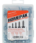 Assorted Zinc Plated Hex Washer Head Sheet Metal Screws Kit For Home And Garage DIY Projects Includes Ten One Inch Ten One And A Quarter Inch Ten Three Quarter Inch Eight One Inch Eight One Half Inch Eight Three Quarter Inch Fasteners in packaging
