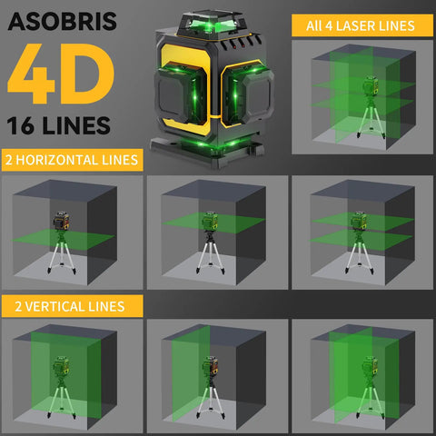 Ultra Precise 4x360 Degrees Self Leveling Laser Level Kit With Tripod, LCD Touch Screen, 4D Laser Leveler displaying green lines