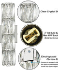 Chrome Crystal Wall Sconce With Four Lights Modern Tube Shape Glass Wall Light Fixture For Bedroom Living Room Hallway Kitchen And Vanity