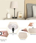 Set Of 2 Dimmable Touch Bedside Lamps With USB C And AC Outlet Charging Station in bedroom setup with assembly instructions