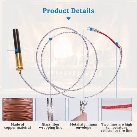 ChangTa gas fryer thermopile and 2-wire thermocouple replacement with brass connector and glass-fiber copper lead.