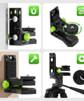 Magnetic L Shape Pivoting Base For Line And Point Laser Levels With 1/4-20 Male Threads 1/4-20 And 5/8-11 Female Mounts