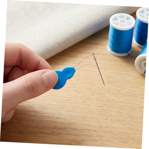 Gourd Shaped Needle Threader 100 Pcs Set For Sewing Machines And Home Use Portable Plastic And Metal Threading Tool With Effortless Threading For Hand Sewing And Embroidery On The Go Travel Friendly Design For Quick Setup And Smooth Threading Every Time, blue plastic needle threader with thread loop and sewing needles