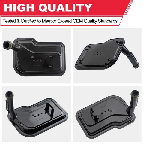 Four views of Beefed-Up 6L80E 6L90E Automatic Transmission Filter Kit with gaskets for various GM models